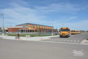Roundup Elementary School and buses