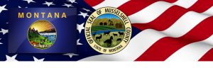 Montana Flag and Musselshell County Seal and USA Flag
