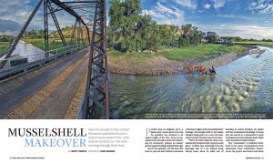 Musselshell river Makeover scene with water bridge and horses