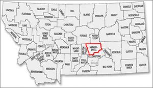 Musselshell County Red Outline in Montana County Map